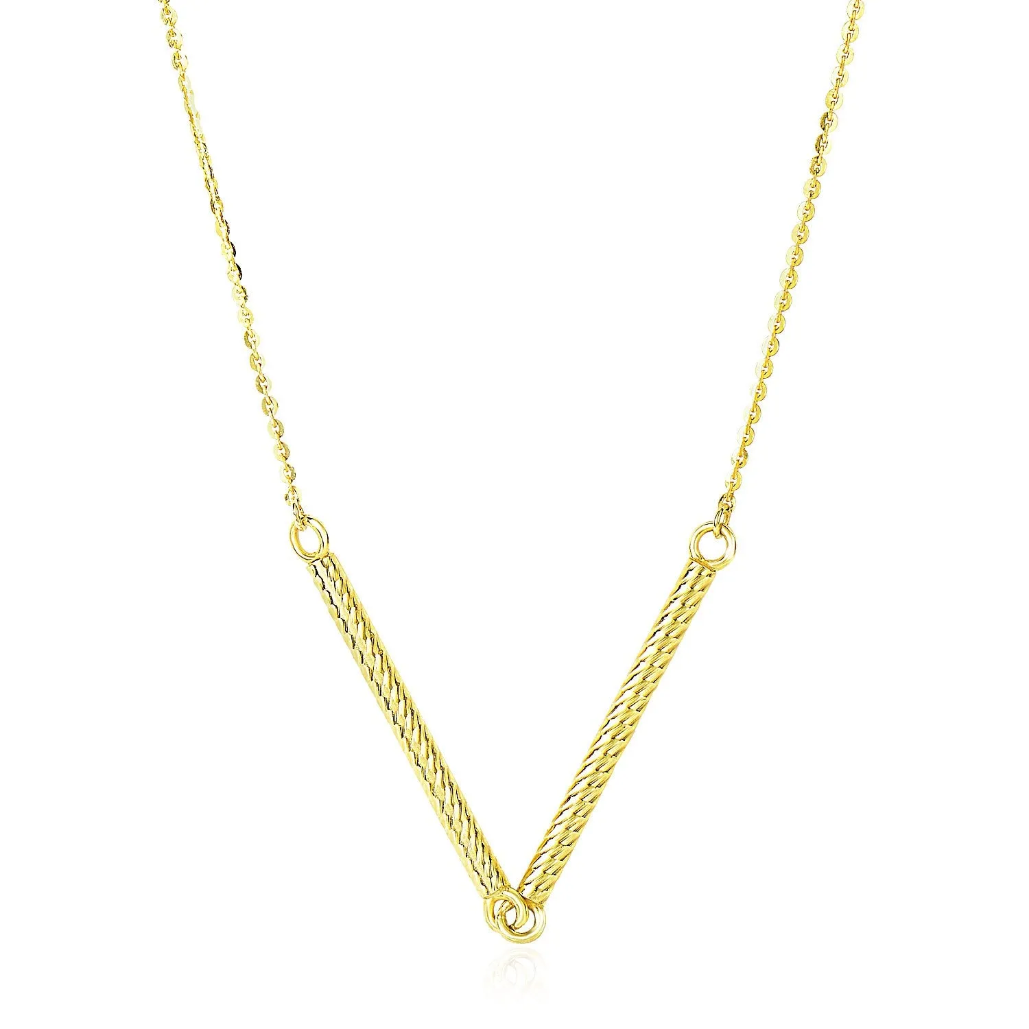 14k Yellow Gold Chain Necklace with Two Connected Thin Bar Pendant-rx97494-18