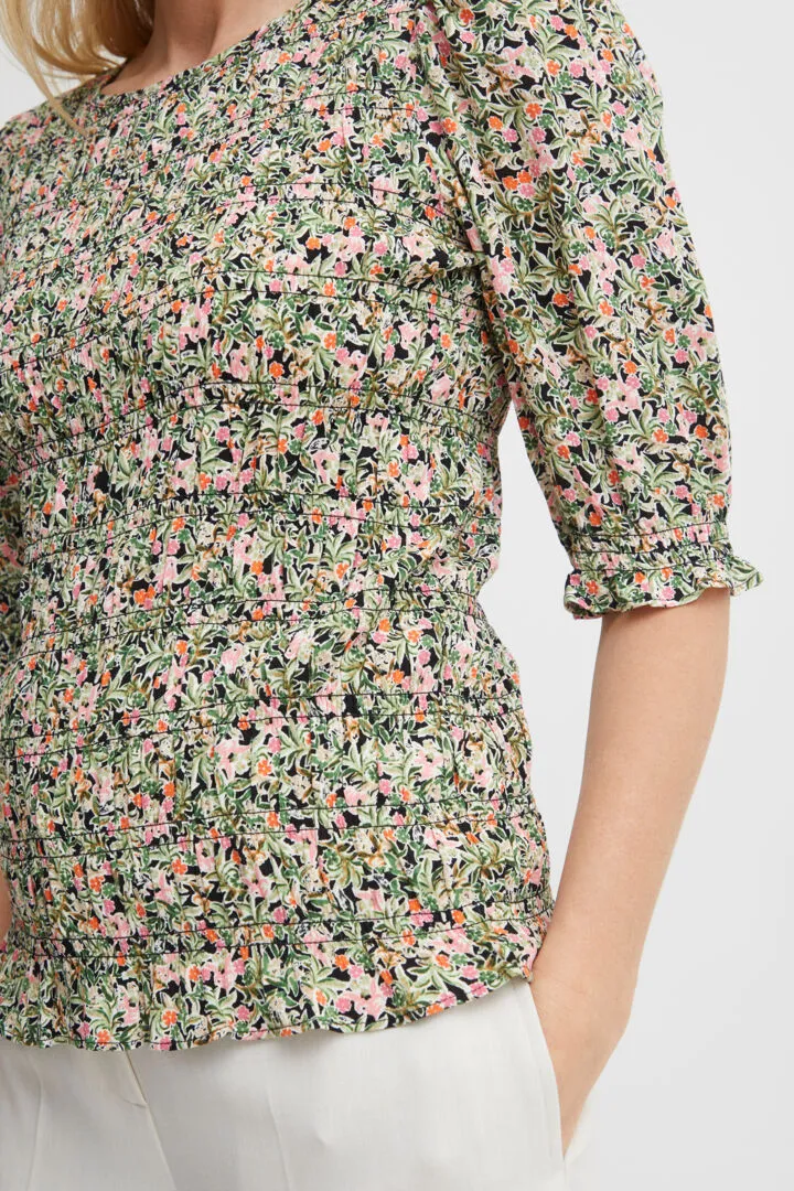 1903- Pink Floral Print Blouse with 1/2 Sleeve- Fransa