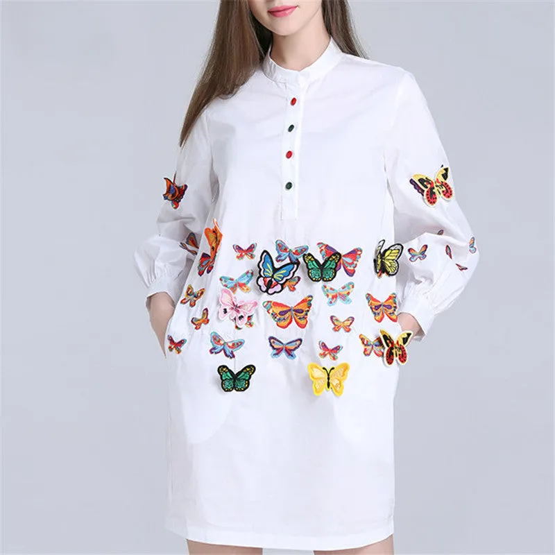 3D Bow Appliques Summer Dress New Fashion  A-Line Knee-Length Vestidos Lantern Sleeve O-neck Women Dresses Plus Size 72596 SM6