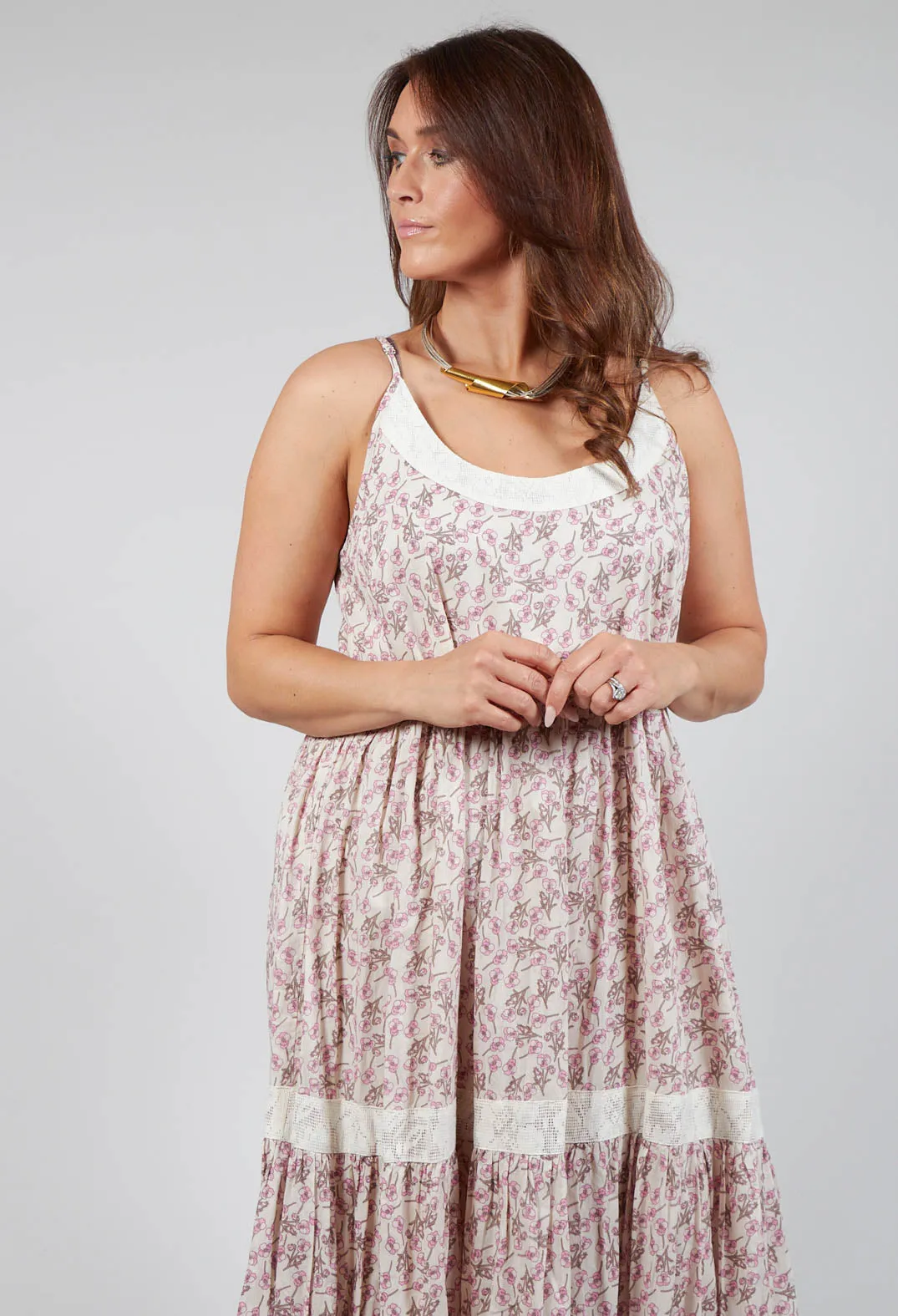 A Line Dress with Thin Straps in Floral Rosa Print