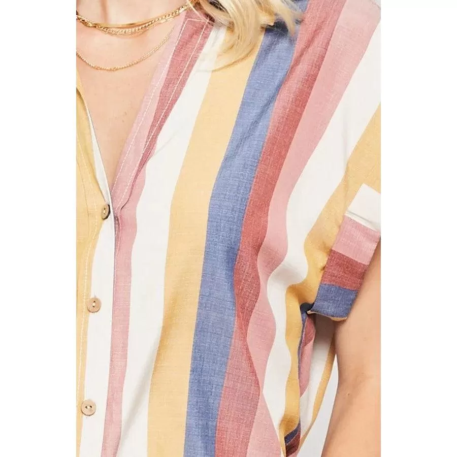 A Woven Shirt In Multicolor Striped With Collared Neckline