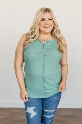 Always In My Heart Notch Tank Top- Soft Teal