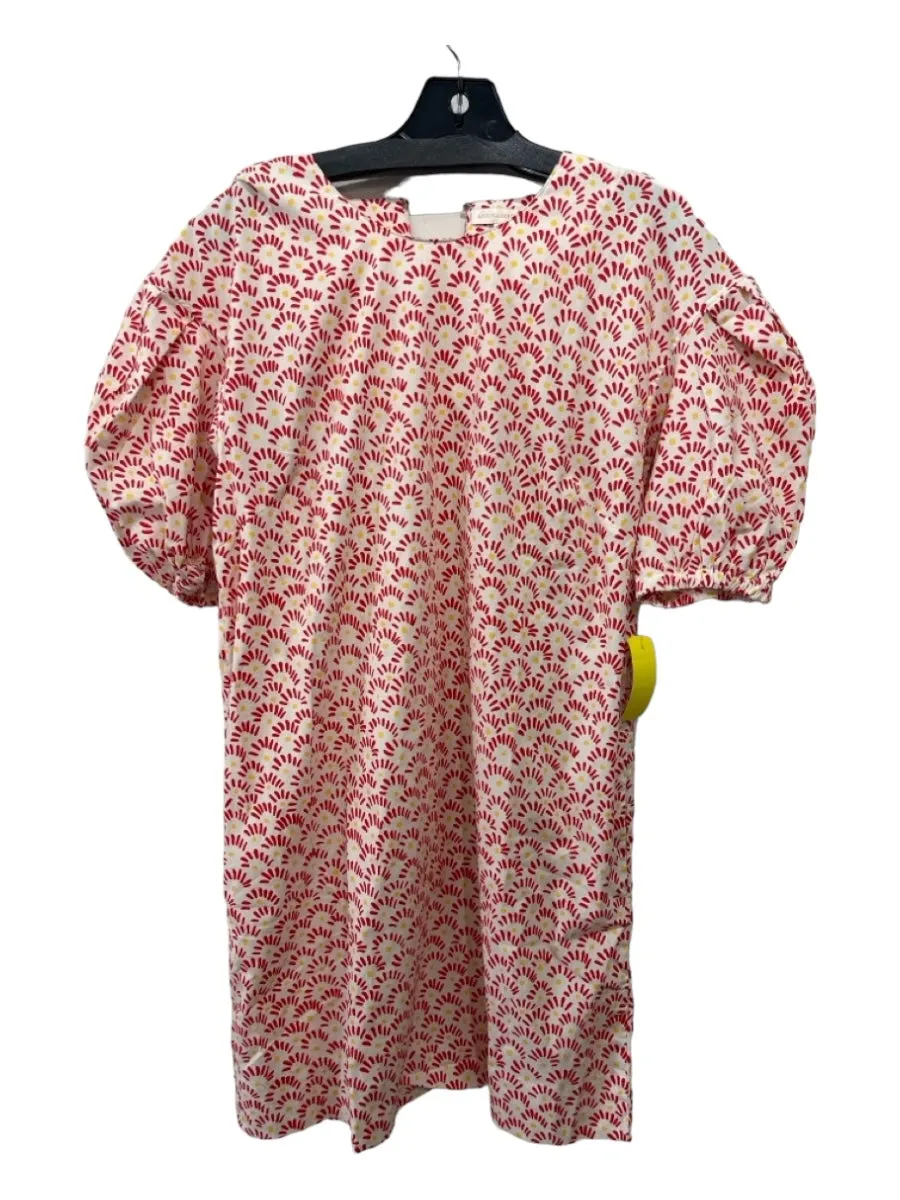 Ann Mashburn Size S White Red Yellow Cotton Printed Round Neck Knee length Dress