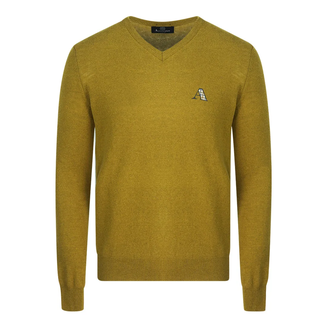 Aquascutum Check A Logo Dark Yellow V-Neck Jumper