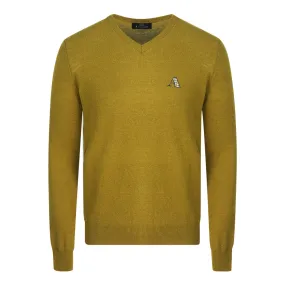 Aquascutum Check A Logo Dark Yellow V-Neck Jumper