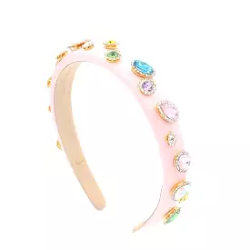 Bari Lynn Thin Padded Satin Jewel Headband - Pink