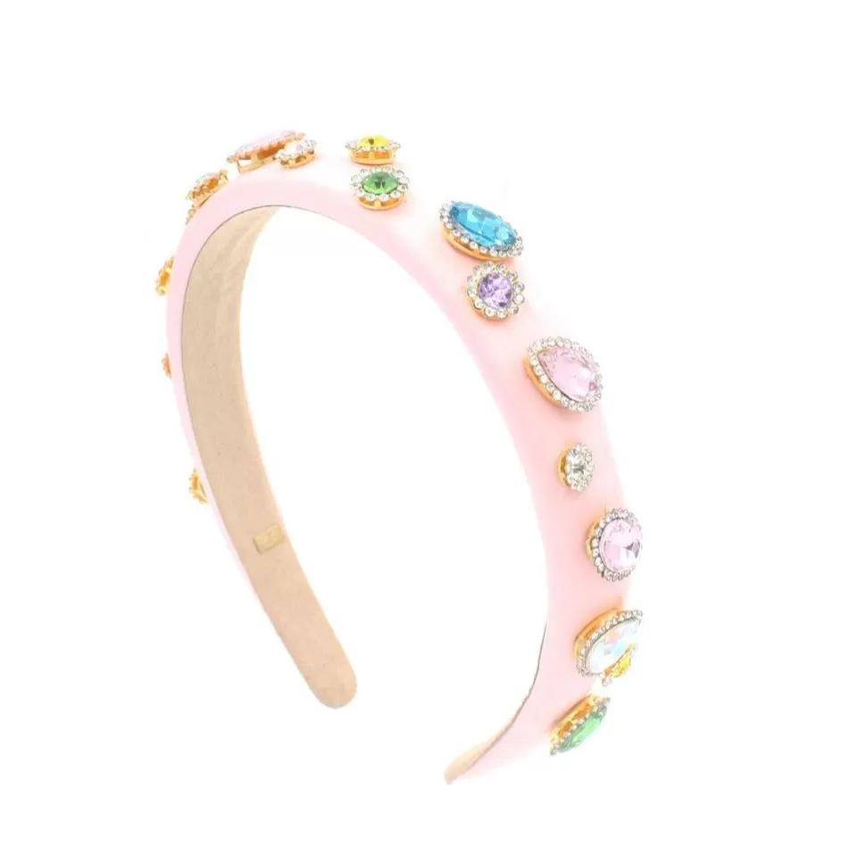 Bari Lynn Thin Padded Satin Jewel Headband - Pink