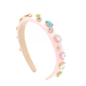 Bari Lynn Thin Padded Satin Jewel Headband - Pink