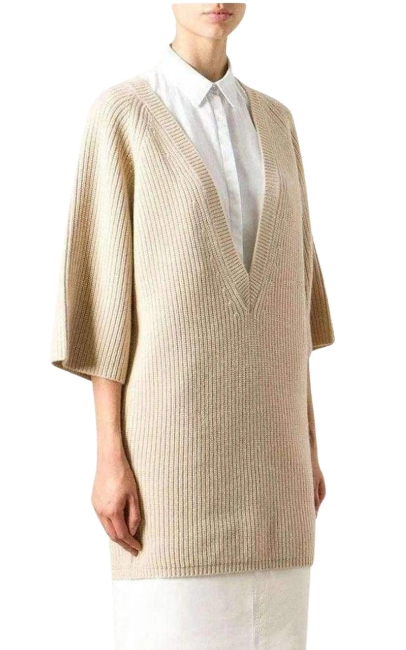 Beige Cashmere Knit Sweater