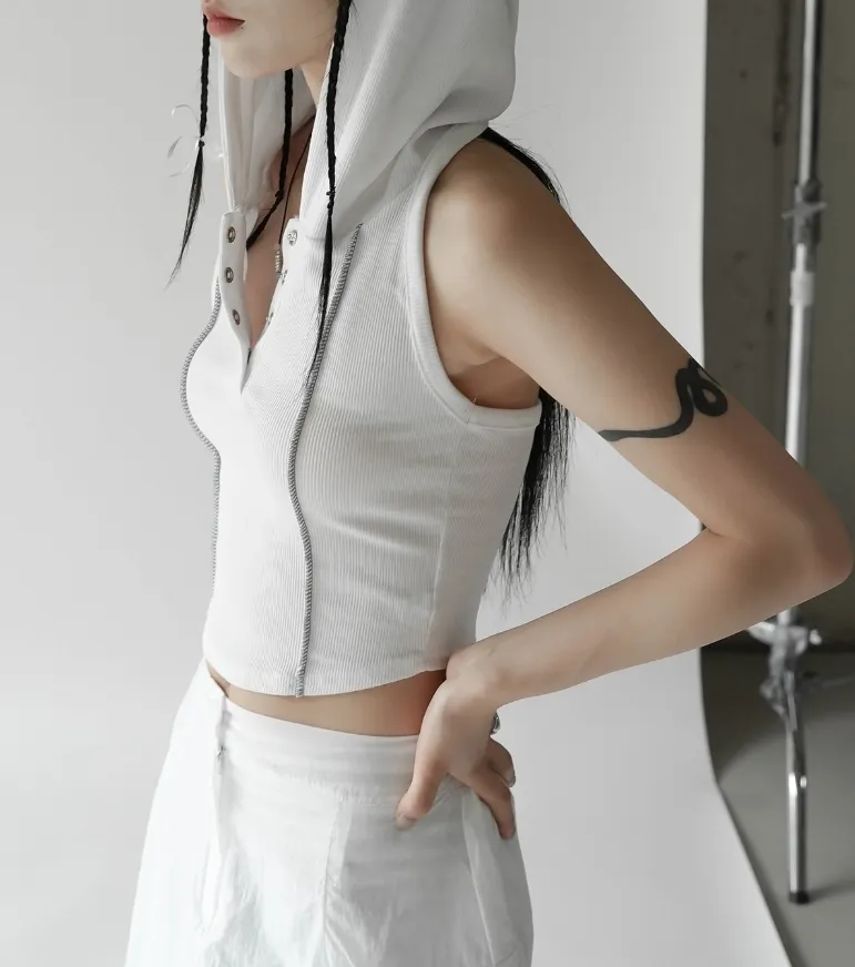 Binary01  |Sleeveless Halter Neck Street Style Plain Cotton