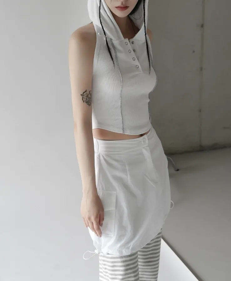 Binary01  |Sleeveless Halter Neck Street Style Plain Cotton