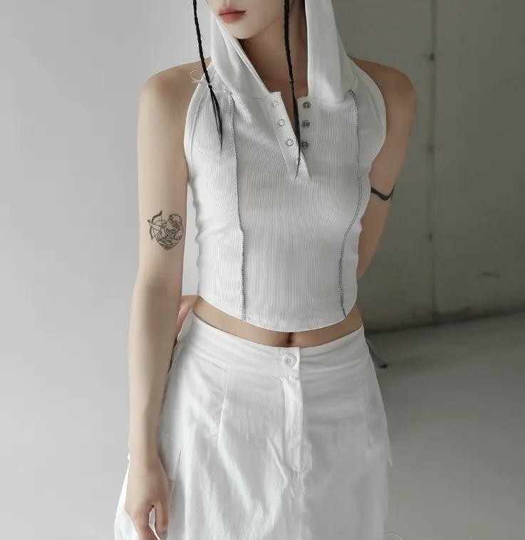 Binary01  |Sleeveless Halter Neck Street Style Plain Cotton