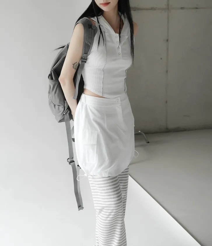 Binary01  |Sleeveless Halter Neck Street Style Plain Cotton