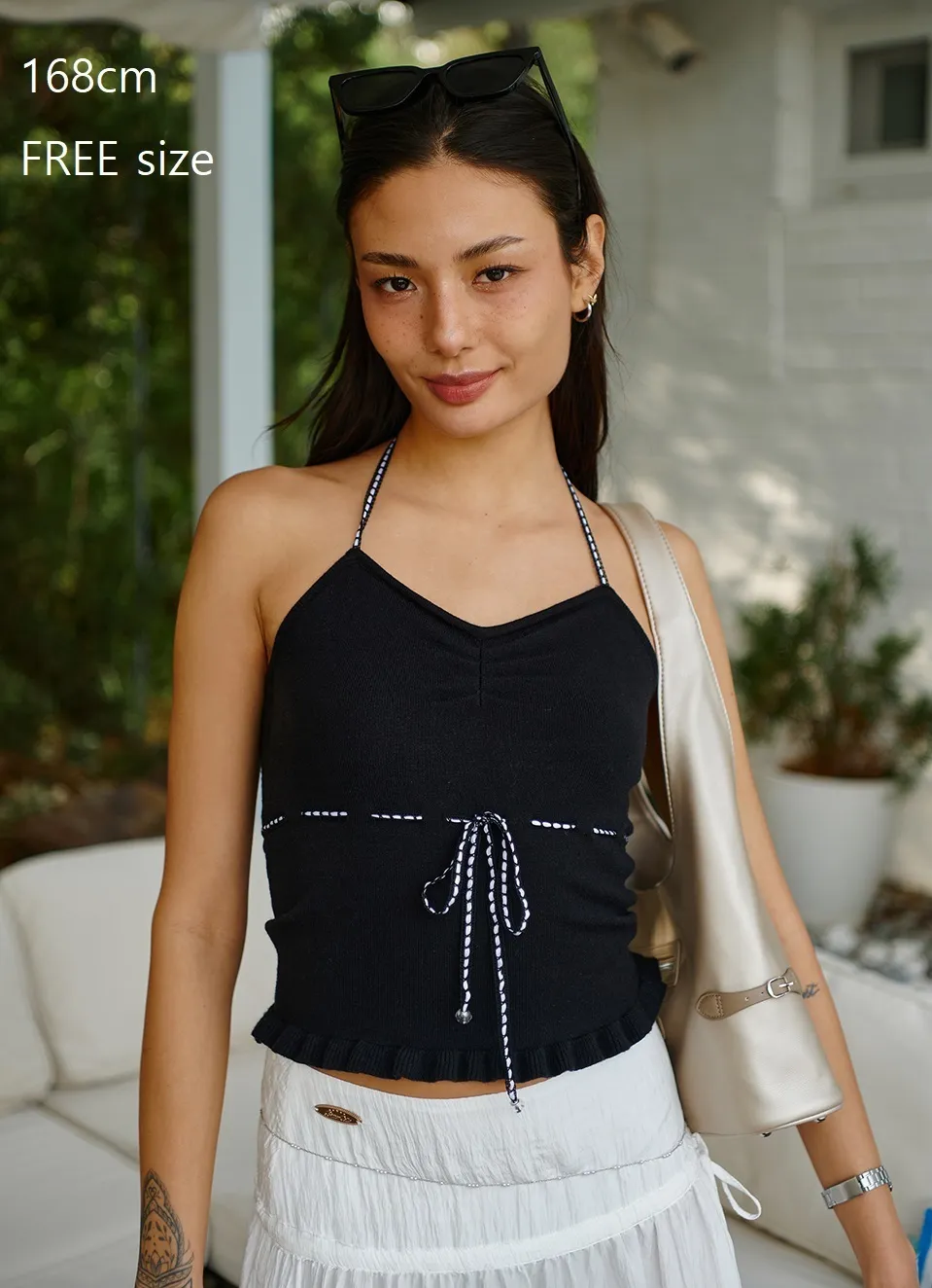 BITTER CELLS  |Sleeveless Halter Neck Street Style V-Neck Plain Logo