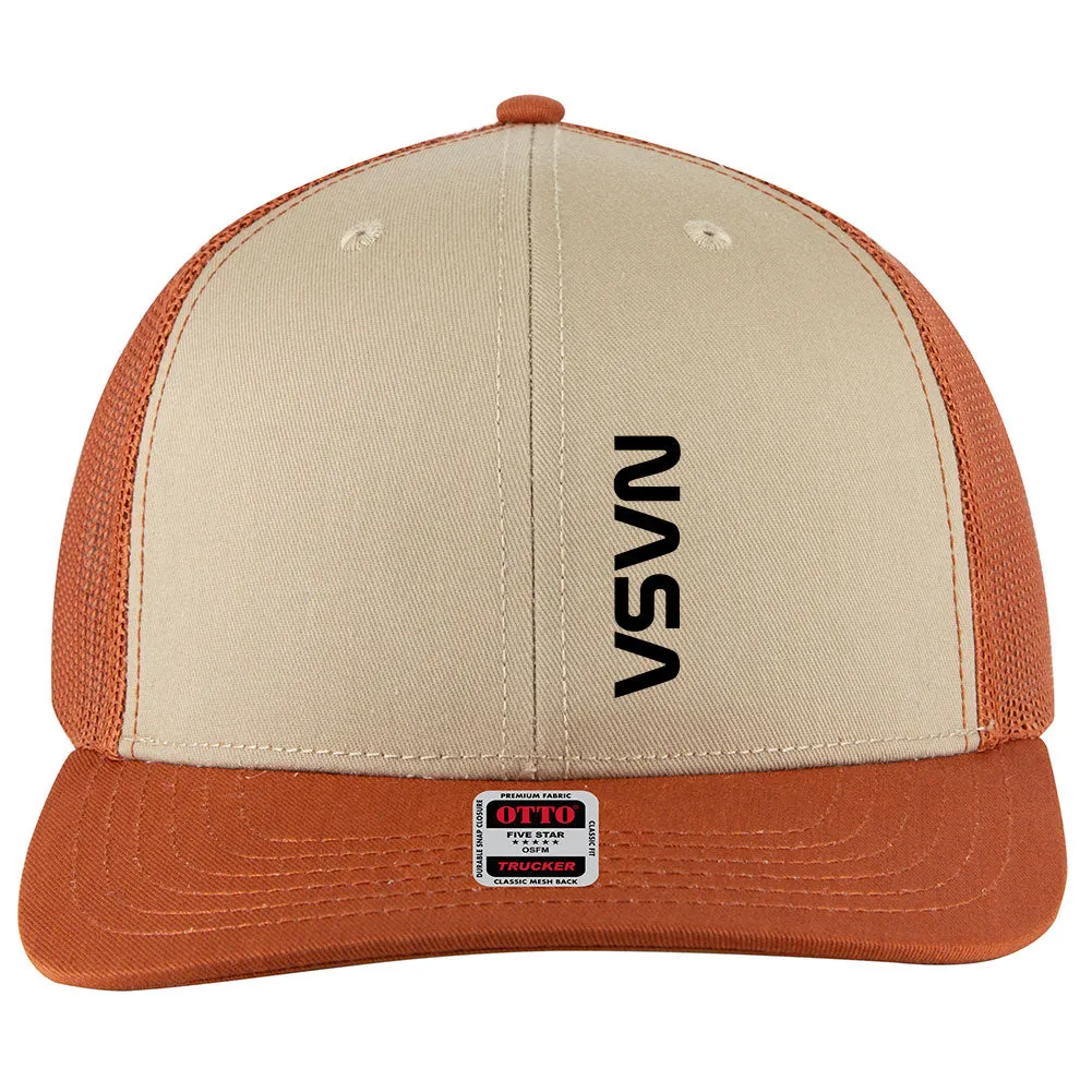 Black NASA Letter 6 Panel Mid Profile Mesh Back Trucker Hat - For Men and Women