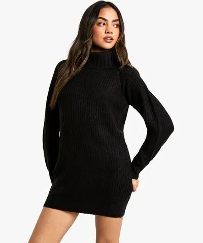 boohoo Womens Wide Rib Bardot Neckline Mini Sweater Dress