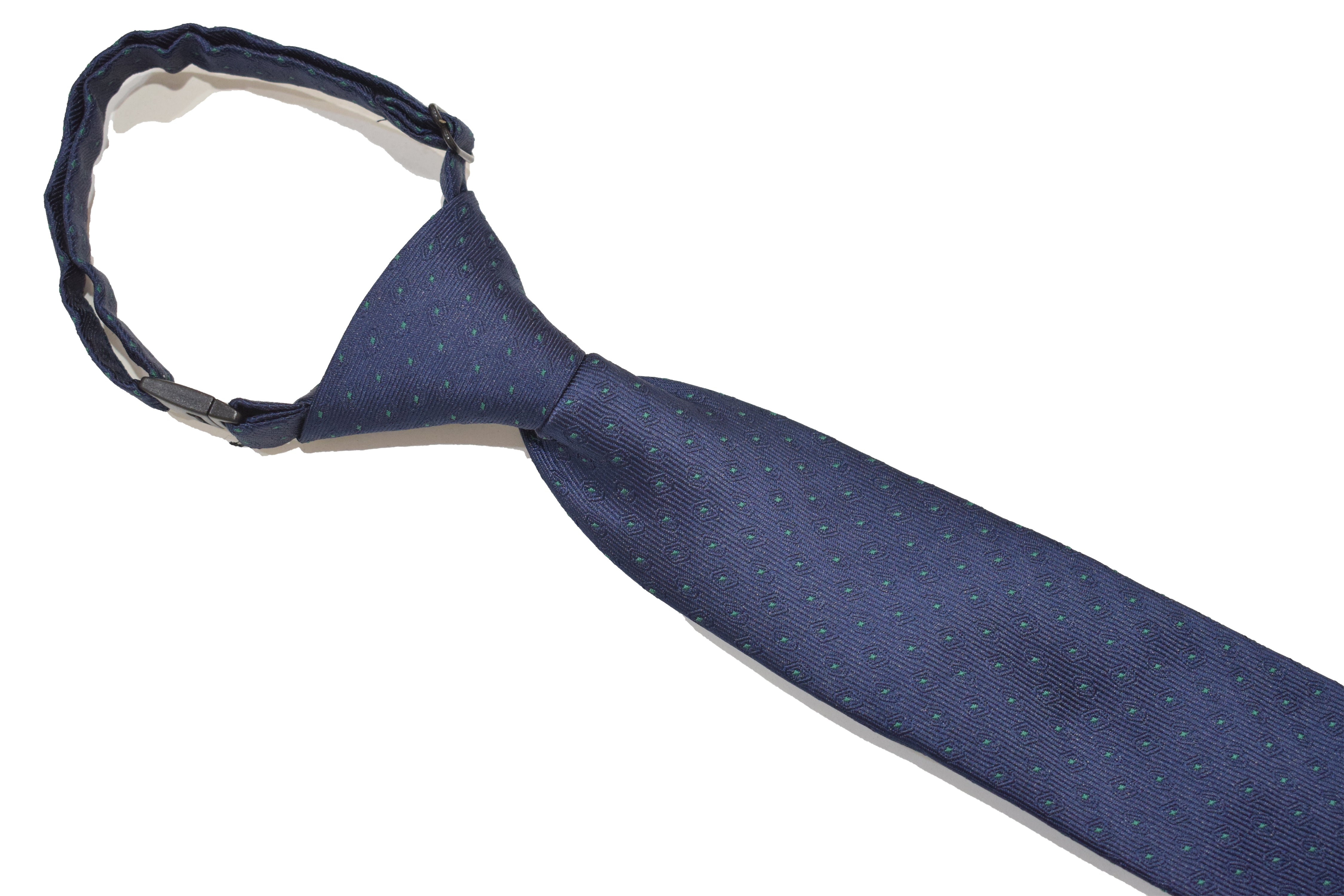 Boys Neck Tie - Navy Green Micro Polkadot