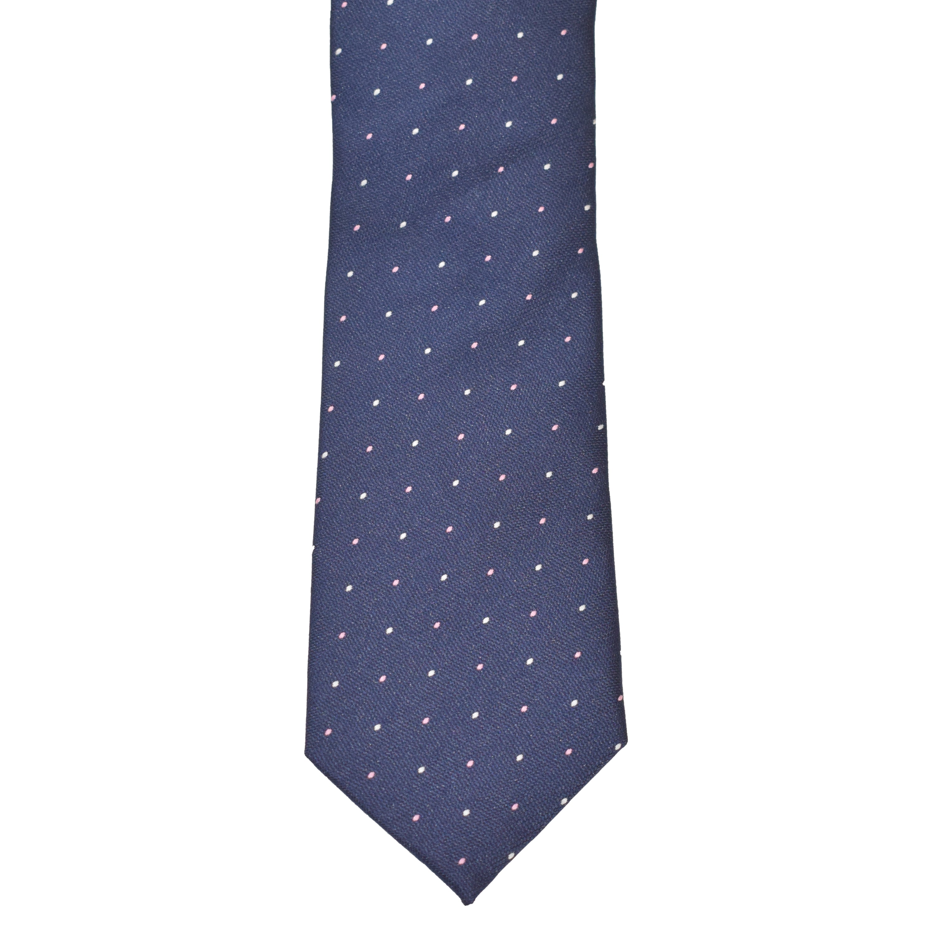 Boys Neck Tie - Navy Pink Micro Polkadot