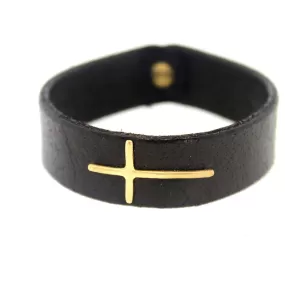 Buffalo Leather Bracelet with Thin Gold Cross