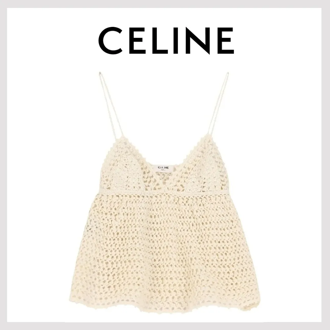 CELINE  |top with thin straps in crocheted cotton