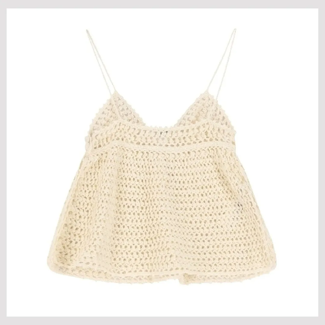 CELINE  |top with thin straps in crocheted cotton