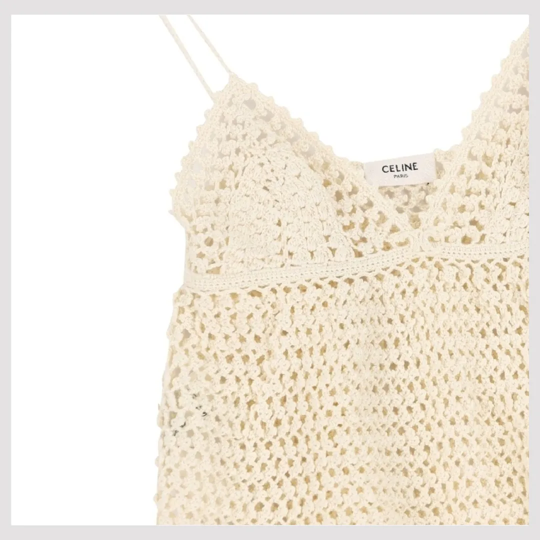 CELINE  |top with thin straps in crocheted cotton