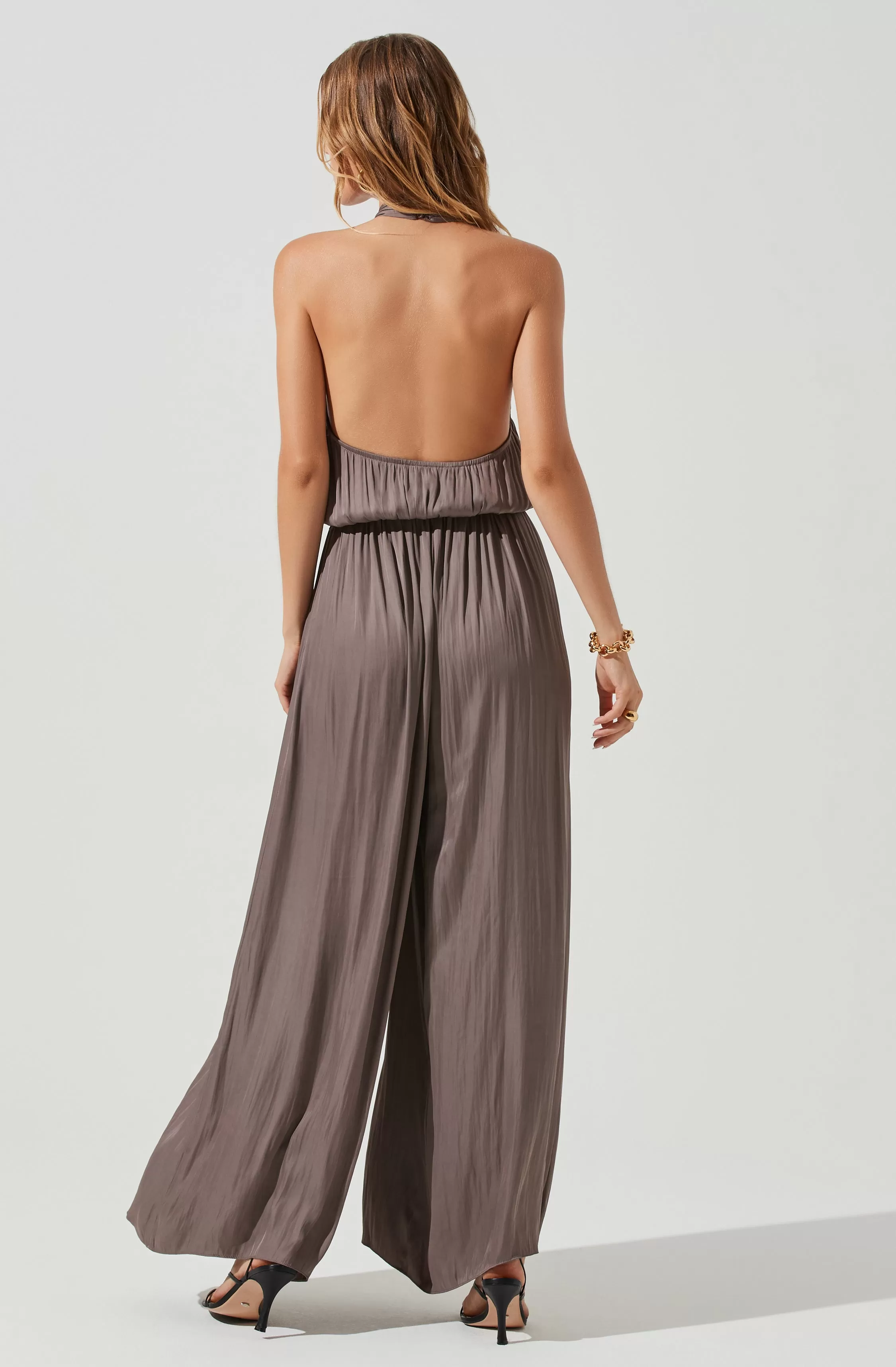 Cheryl Halter Open Back Wide Leg Jumpsuit