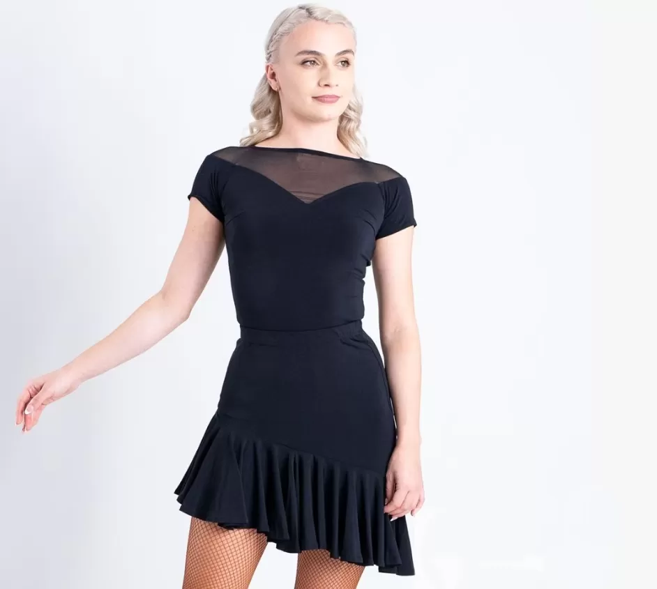 Chrisanne Clover Gemini Short Sleeve Black Practice Top with Illusion Neckline PRA 1049 in Stock