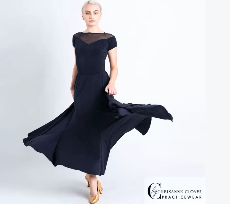 Chrisanne Clover Gemini Short Sleeve Black Practice Top with Illusion Neckline PRA 1049 in Stock