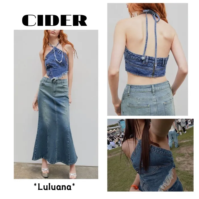 Cider  |Casual Style Denim Sleeveless Halter Neck Street Style