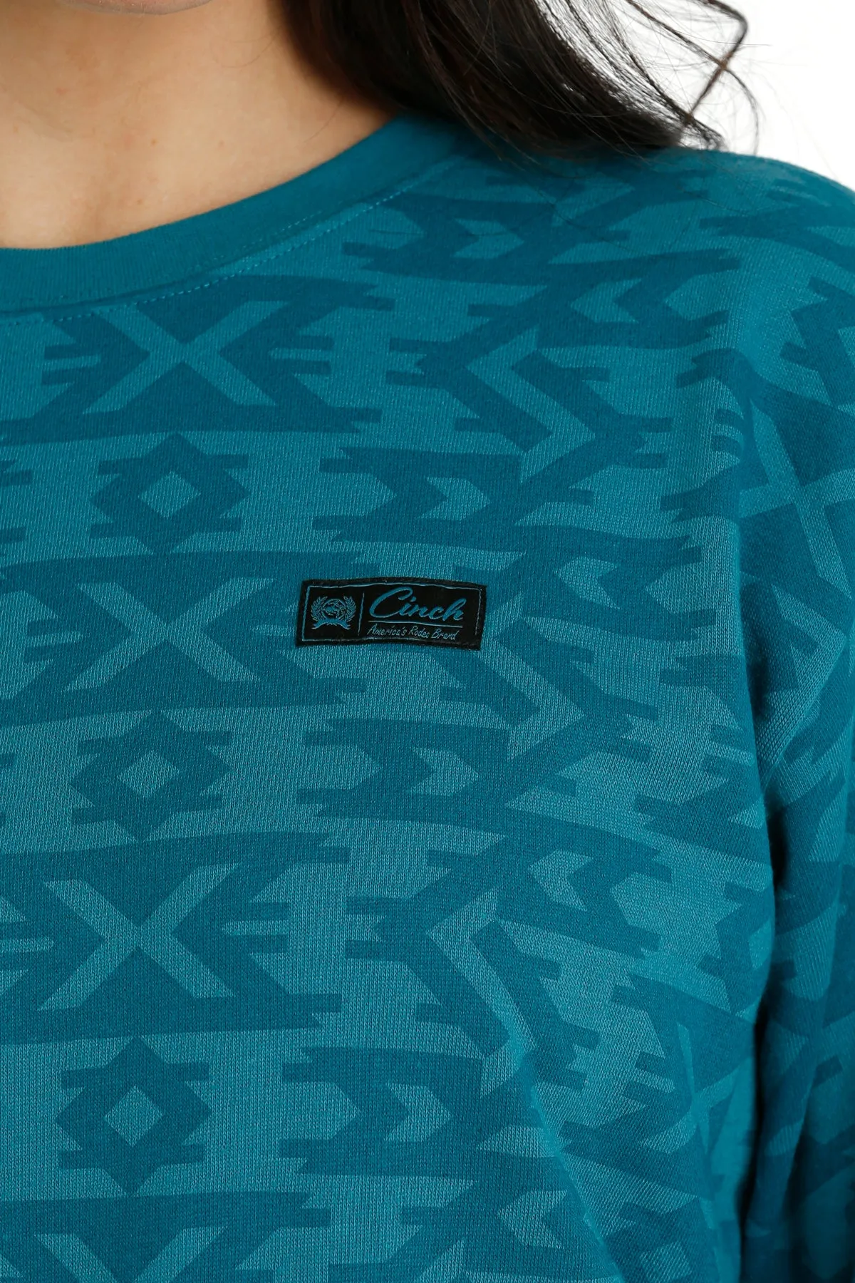 Cinch Women's Teal Southwest Print Pullover Crew Neck Sweater