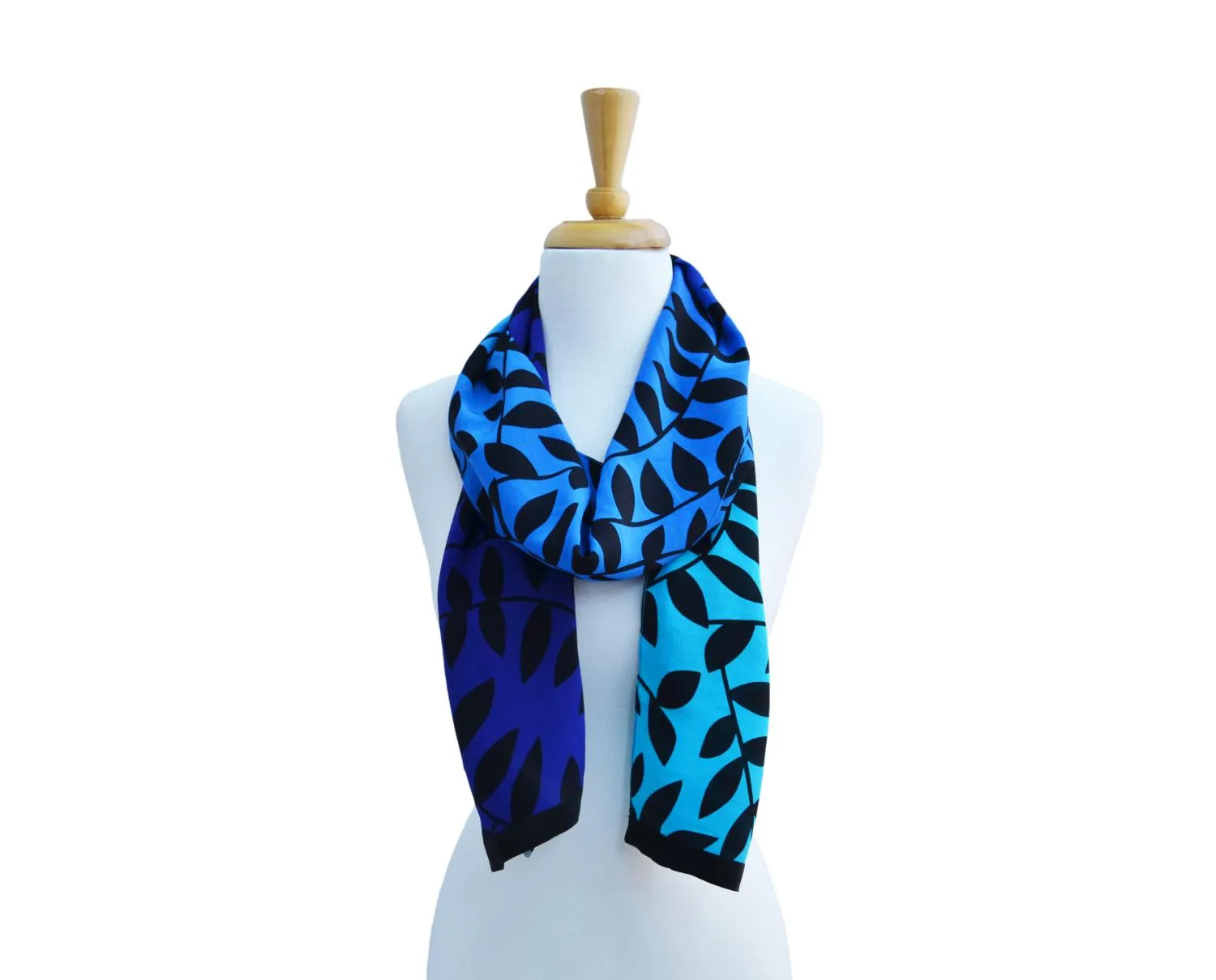 Cobalt Turquoise Ombre Leaf Silk Scarf