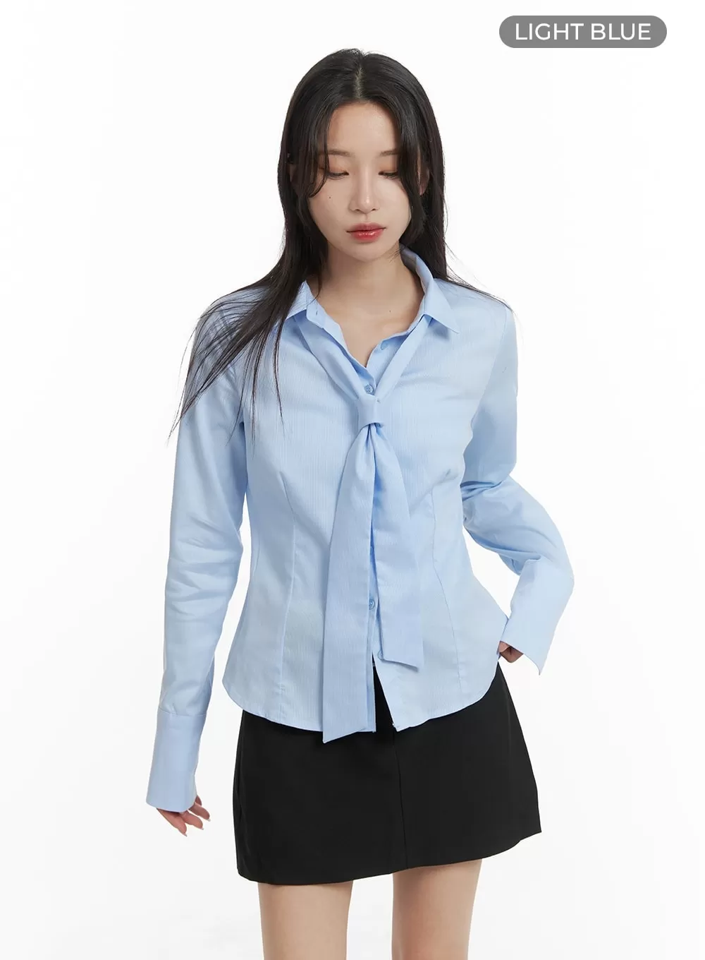 Collared Buttoned Blouse with Tie CM427