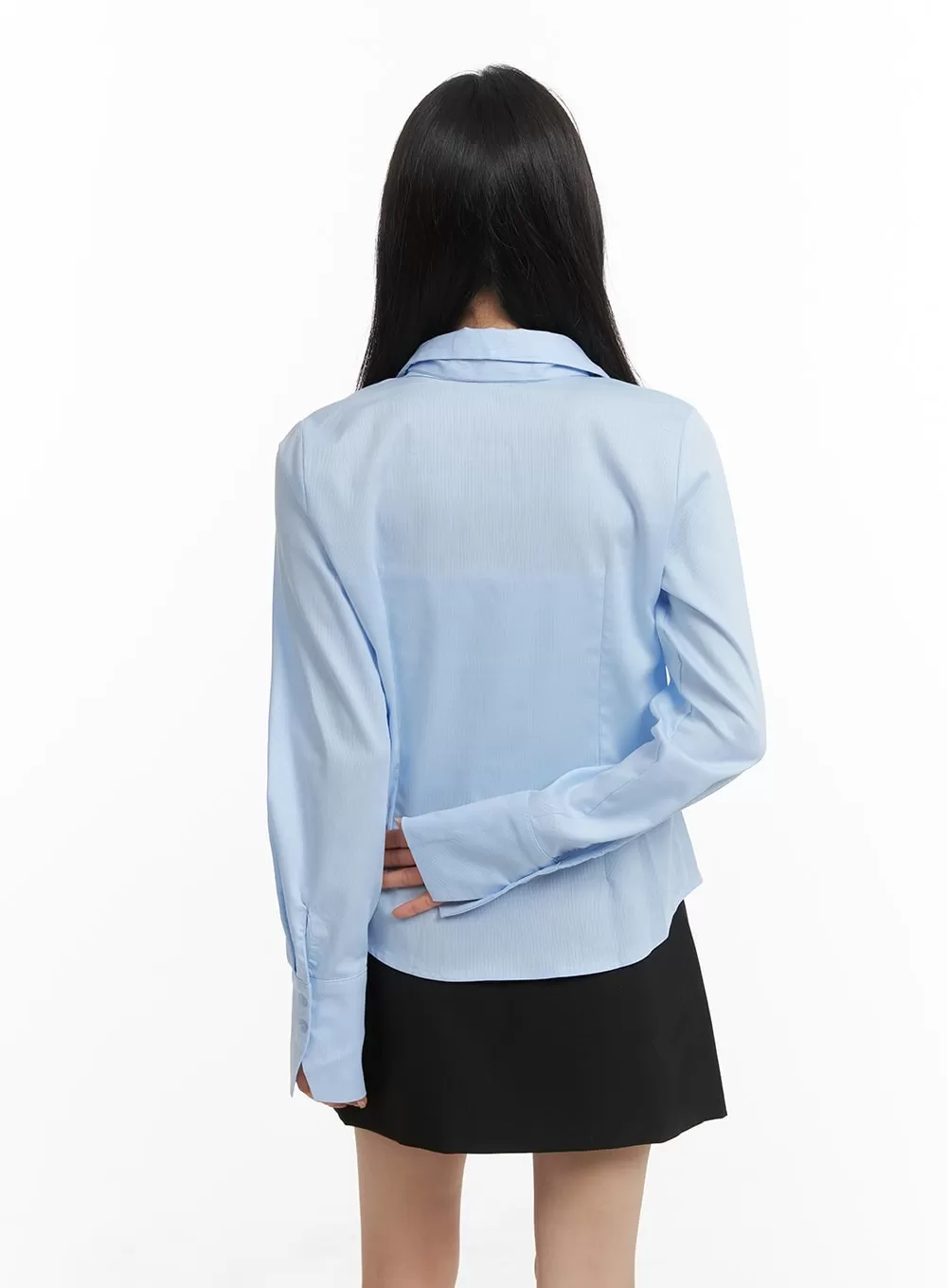 Collared Buttoned Blouse with Tie CM427