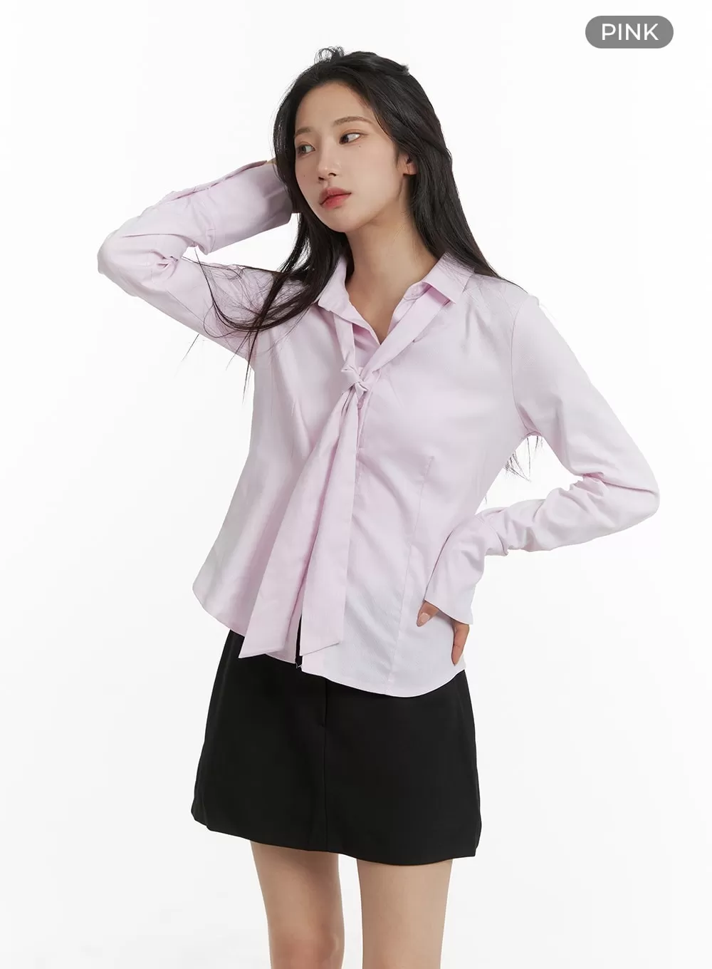 Collared Buttoned Blouse with Tie CM427