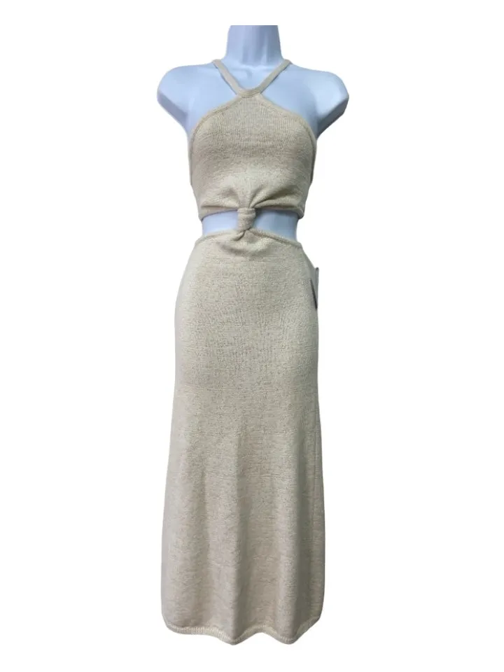 Cult Gaia Size XS Beige Cotton Blend Knit Halter Cut Out Middle Sleeveless Dress