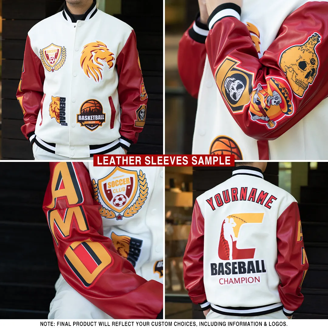 Custom Red Black-White Classic Western Plaid 3D Pattern Design Bomber Full-Snap Varsity Letterman Jacket