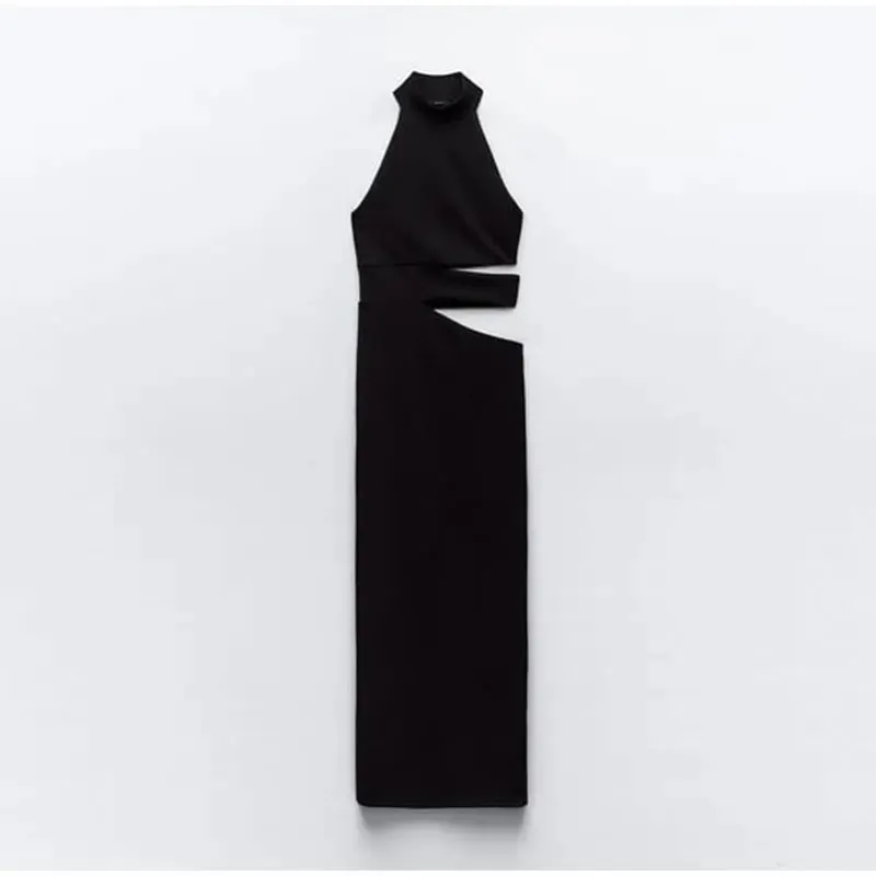 Cut Out Fitted Elegant Halter Sleeveless Bodycon Maxi Dress