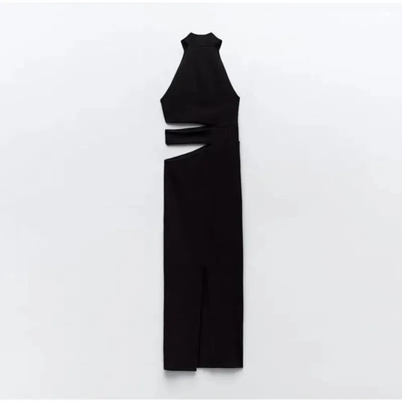 Cut Out Fitted Elegant Halter Sleeveless Bodycon Maxi Dress