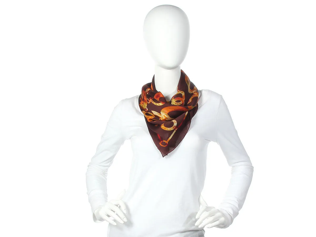 Céline Brown Chain Silk Scarf