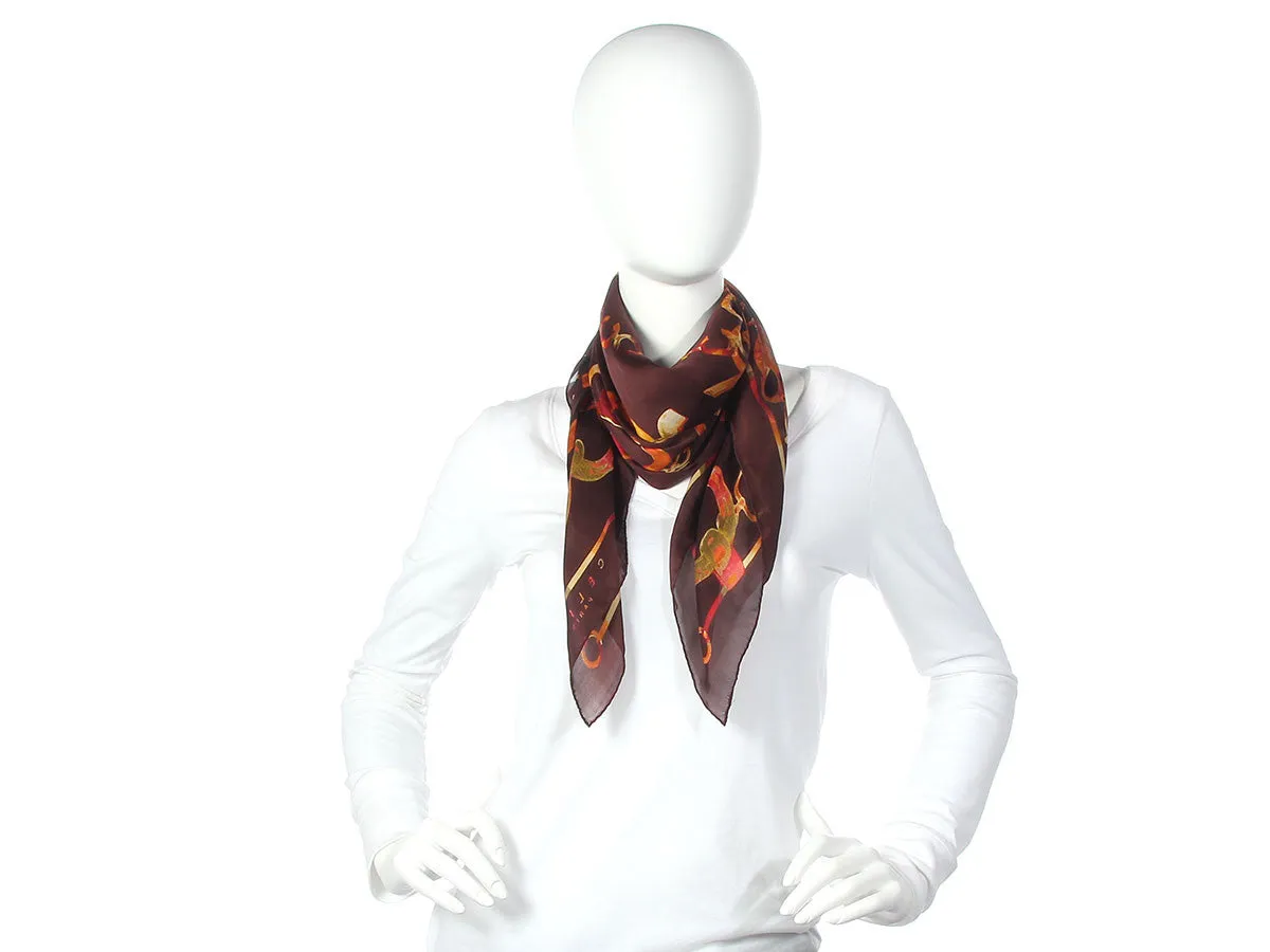 Céline Brown Chain Silk Scarf