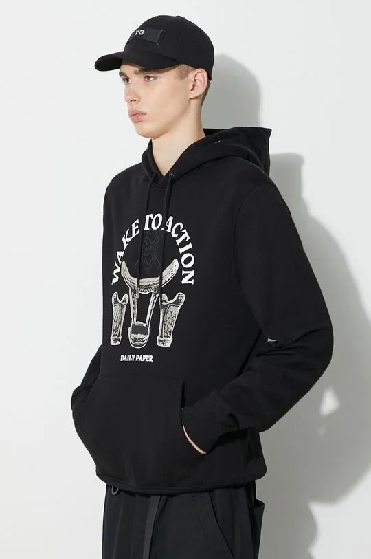 Daily Paper cotton sweatshirt Rivo Hoodie men's black color 2321201