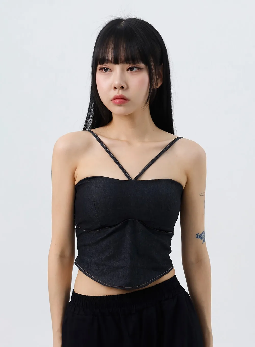 Denim Halter Neck Sleeveless Top IO319