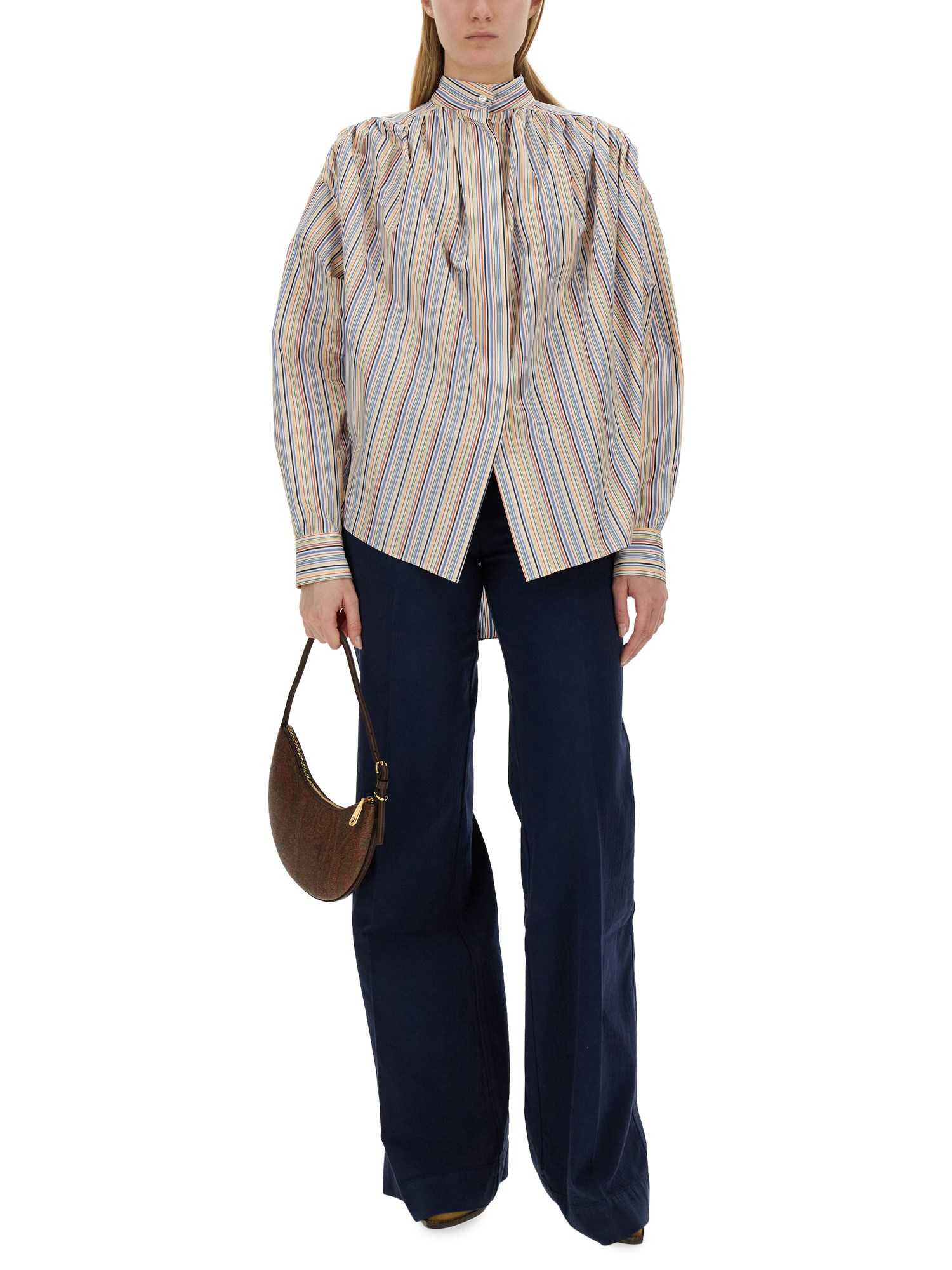 ETRO    COTTON POPLIN BLOUSE WITH STRIPE PATTERN