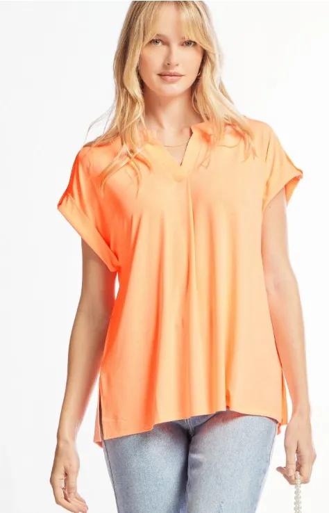 Figure It Out Top Short Sleeve - Neon Orange