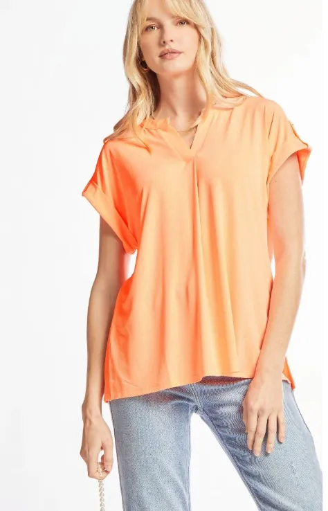 Figure It Out Top Short Sleeve - Neon Orange