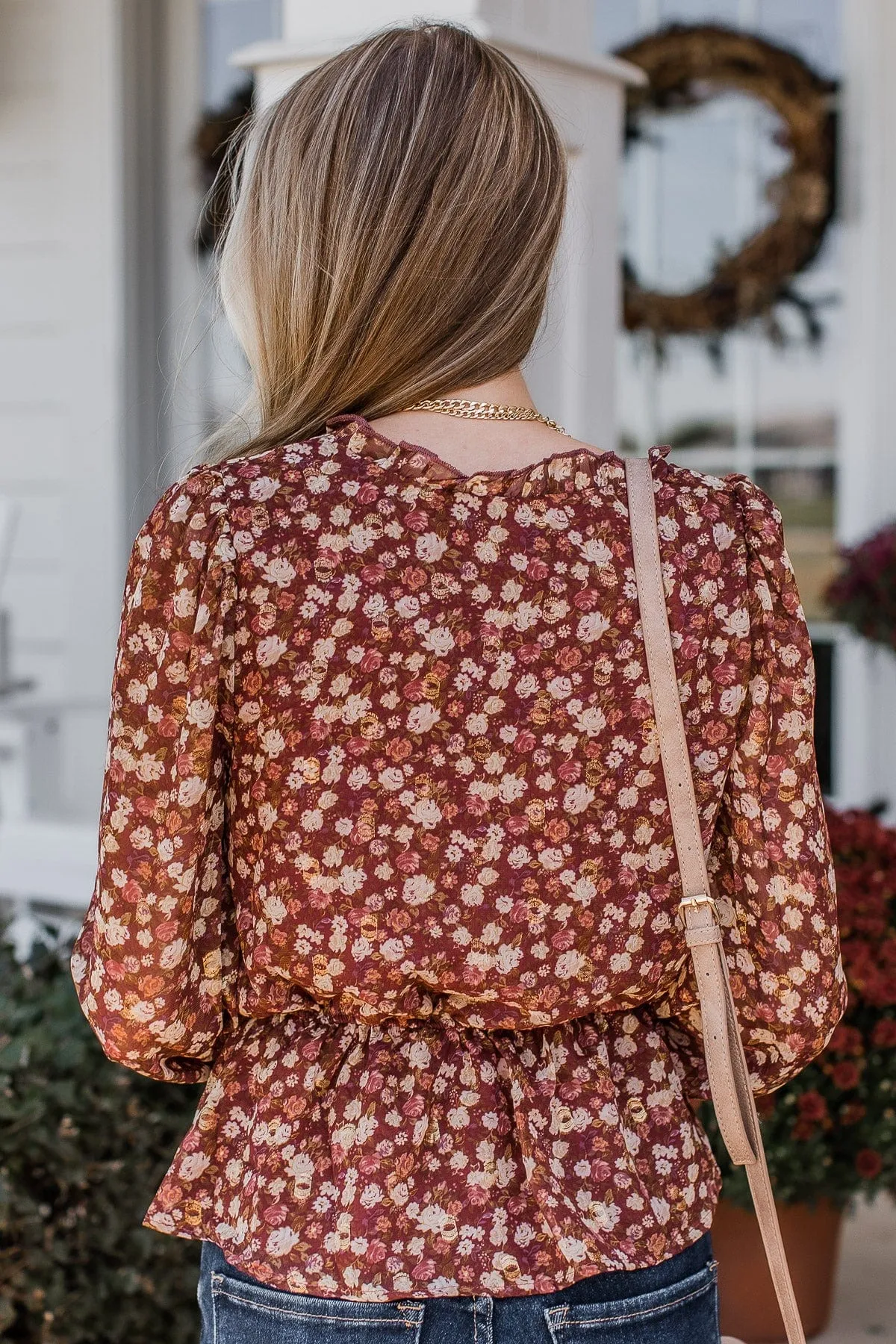 Flirting With Floral Babydoll Blouse- Burgundy