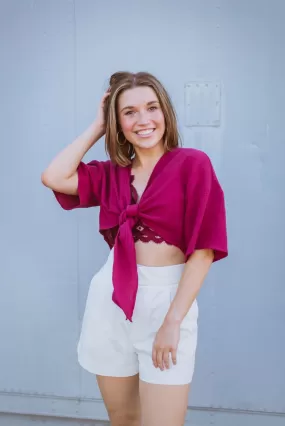 Fuchsia Tie Front Crop Top