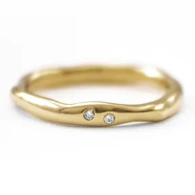 Gold Thin Melt Band with Two Diamonds