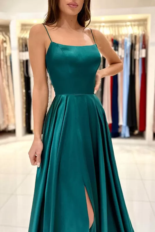 Green A-Line Long Prom Dress with Split Detail